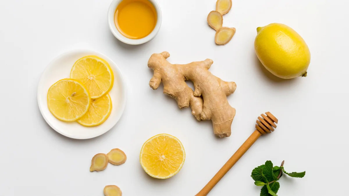 Ginger, lemon, honey and mint