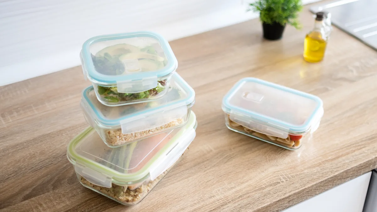 Meal-prep containers on a kitchen bench