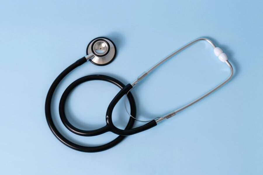 Stethoscope on a light blue background